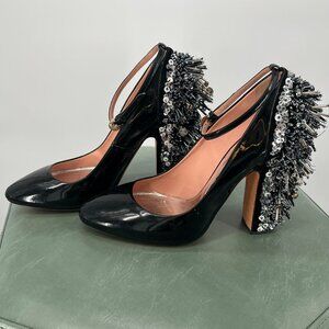2010 ROCHAS Rare Black Metal Fringe Studded Heels in Size 39